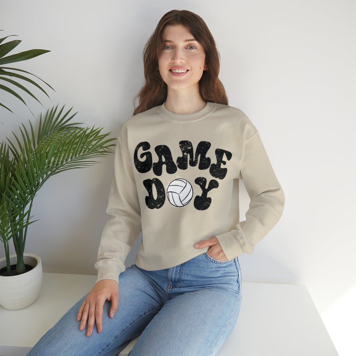 GAMEDAY DISTRESSED VOLLEYBALL Unisex Heavy Blend™ Crewneck Sweatshirt