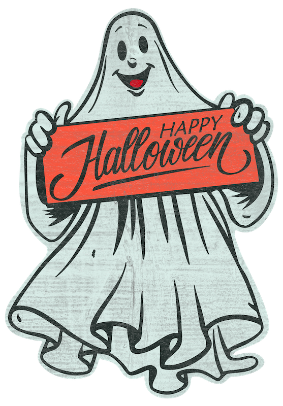 Grinning Ghost With Happy Halloween Greeting  (Custom Carved)
