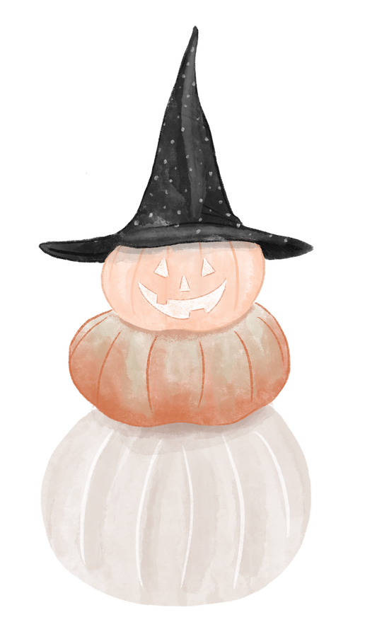 Stacked Terracotta Pumpkins and Witchy Jackolantern (Custom Carved)