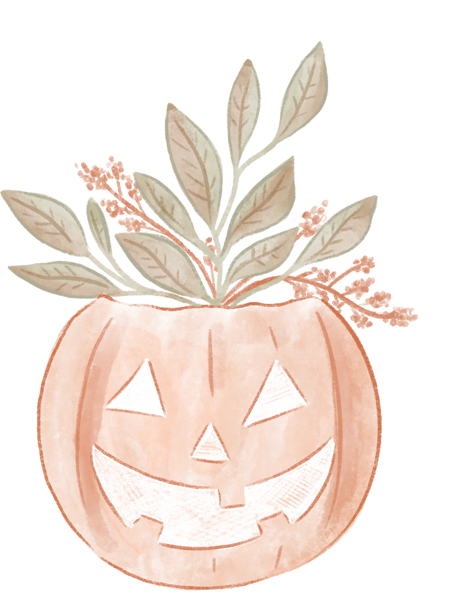 Cute Terraccotta Jackolantern With Greenery (Custom Carved)
