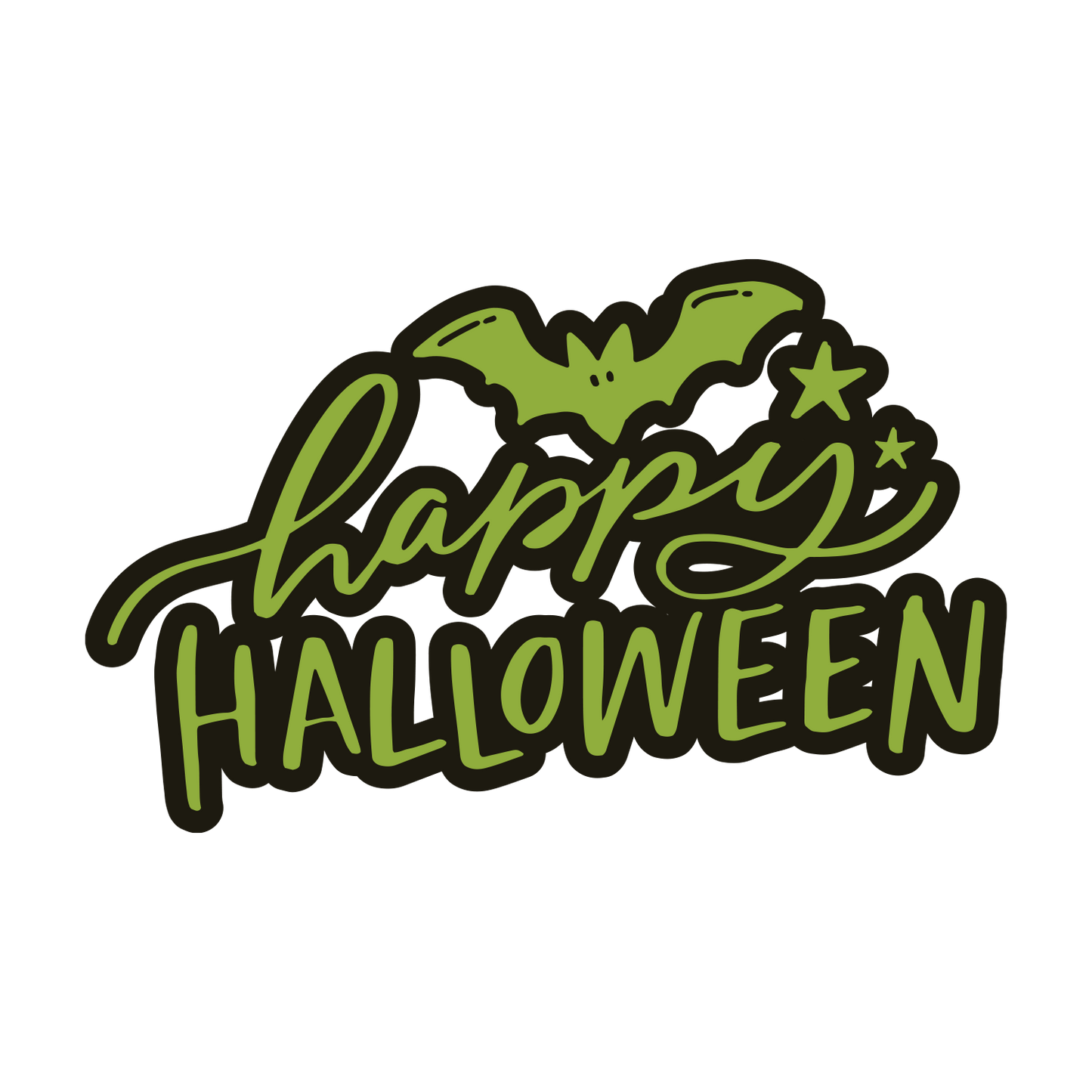 Happy Halloween Handscript with Bat and Stars (Custom Carved)
