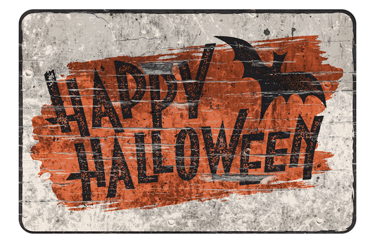 Happy Halloween With Flying Bat (Custom Carved)