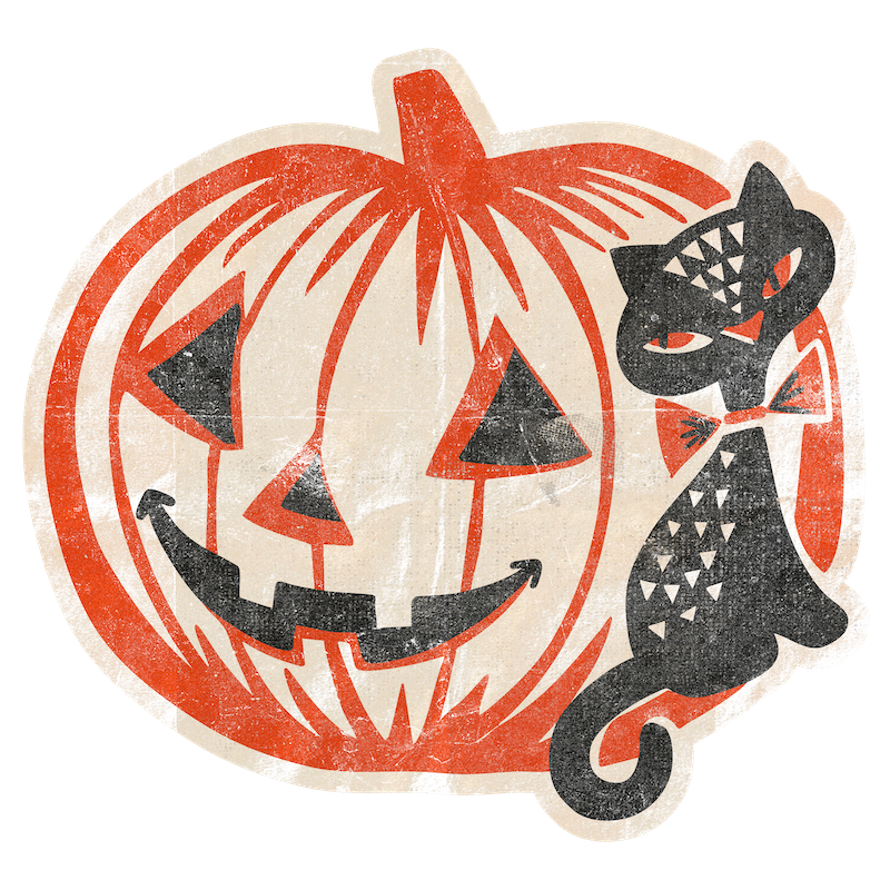 Retro Cat and Jackolantern (Custom Carved)