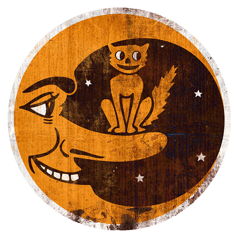 Antiqued Smiling Crescent Moon W Cat (Custom Carved)