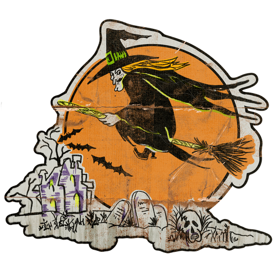 Witch Flying Over Graveyard (Custom Carved)
