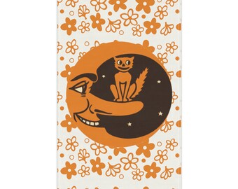 Antiqued Smiling Crescent Moon W Cat (Custom Carved)