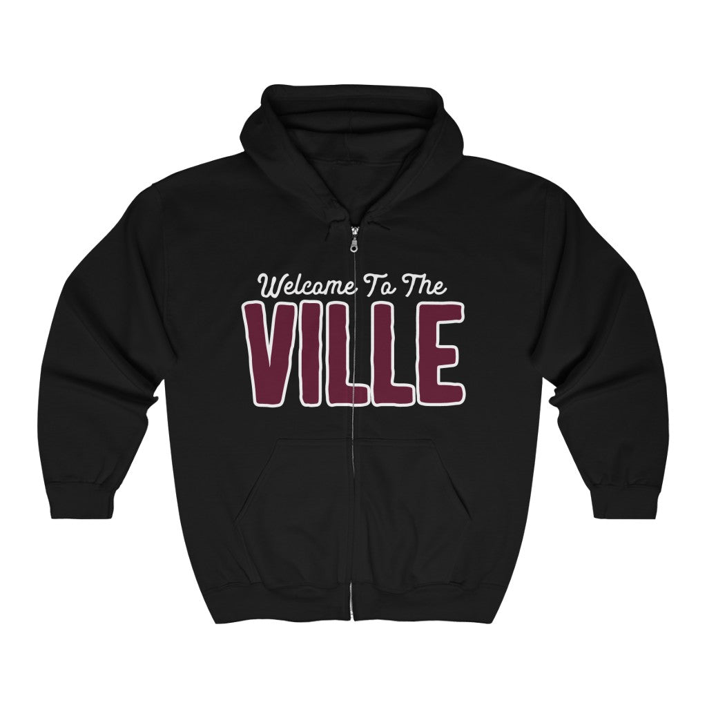 WELCOME TO THE VILLE Unisex Heavy Blend™ Comfy Zip Hoodie