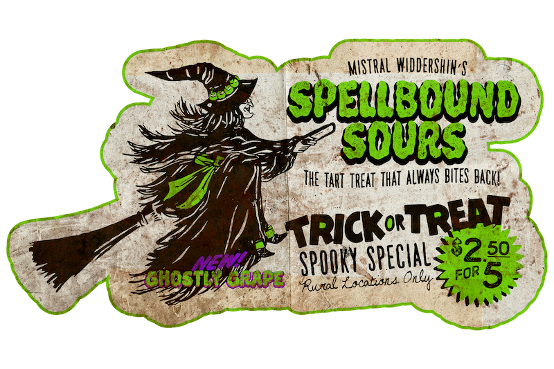 Spellbound Sours Candy Ad Sign (Custom Carved)