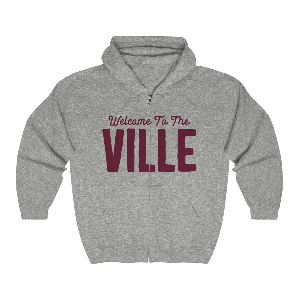 WELCOME TO THE VILLE Unisex Heavy Blend™ Comfy Zip Hoodie