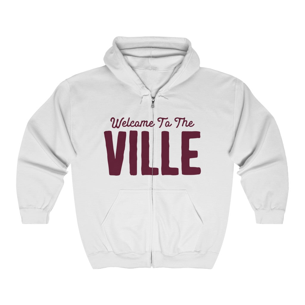 WELCOME TO THE VILLE Unisex Heavy Blend™ Comfy Zip Hoodie