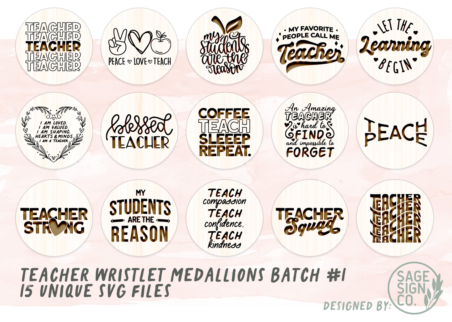BUNDLE of 15 Unique TEACHER THEMED SVG Design Files
